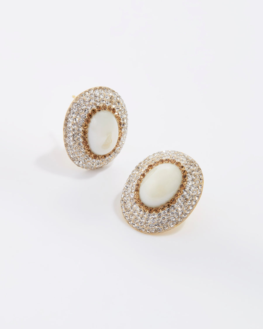  large pearl stud earrings surrounded by crystals