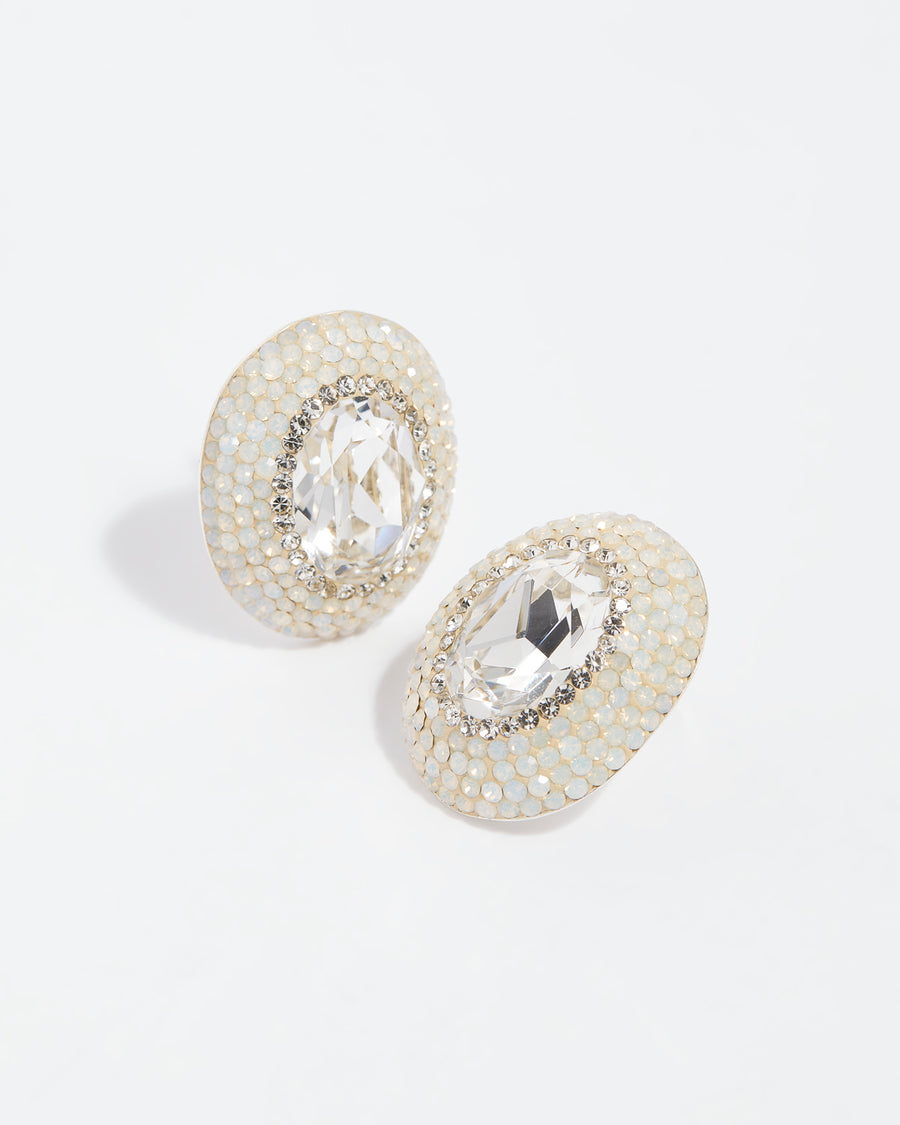 white background product shot image of clear crystal oversized stud earrings 