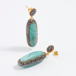product shot of soru jewellery double sided amazonite gemstone and crystal earrings 