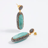 product shot of soru jewellery double sided amazonite gemstone and crystal earrings 