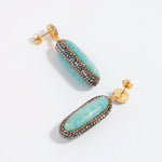 product shot of soru jewellery double sided amazonite gemstone and crystal earrings 