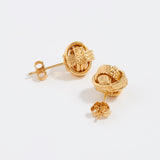 back of gold plated silver earrings textured link stud earrings with logo on the back