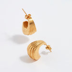 gold plated silver small hoops with fan, textured detailing