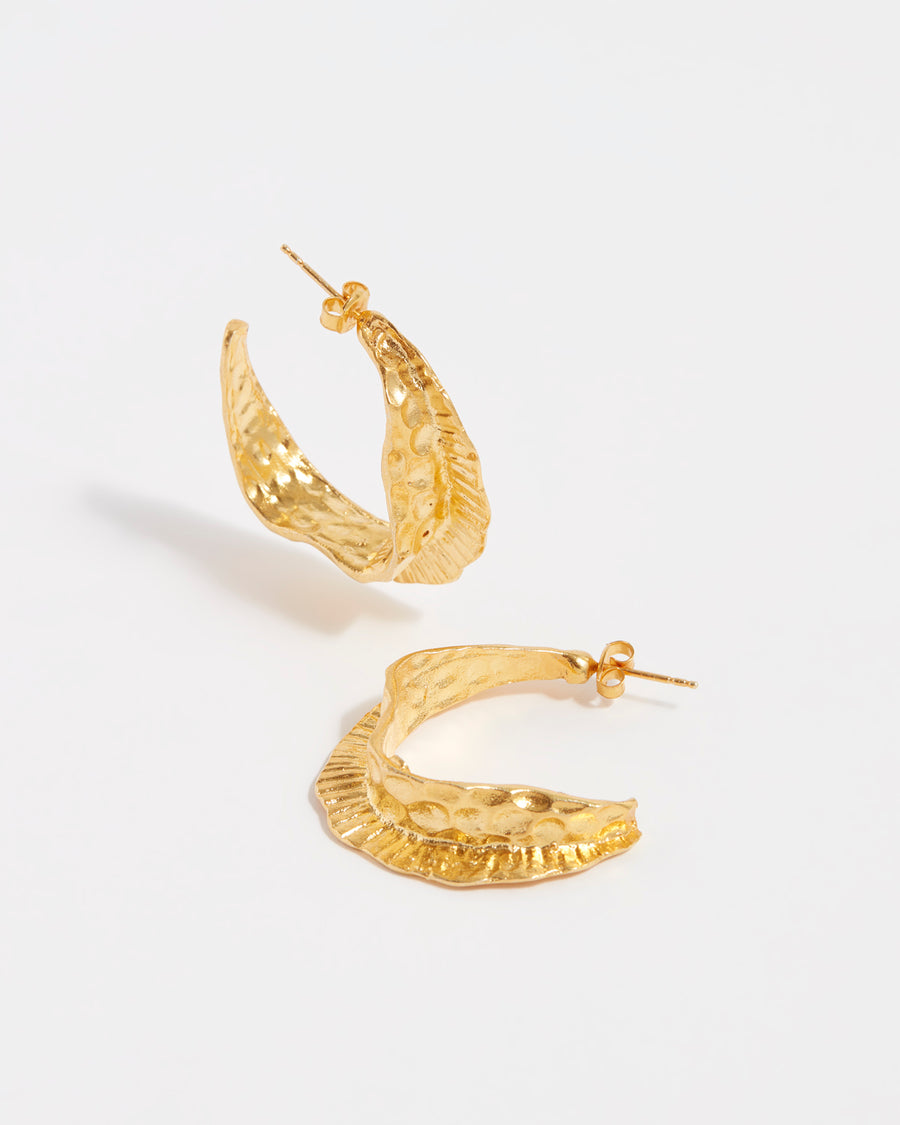 gold plated silver textured open back hoops