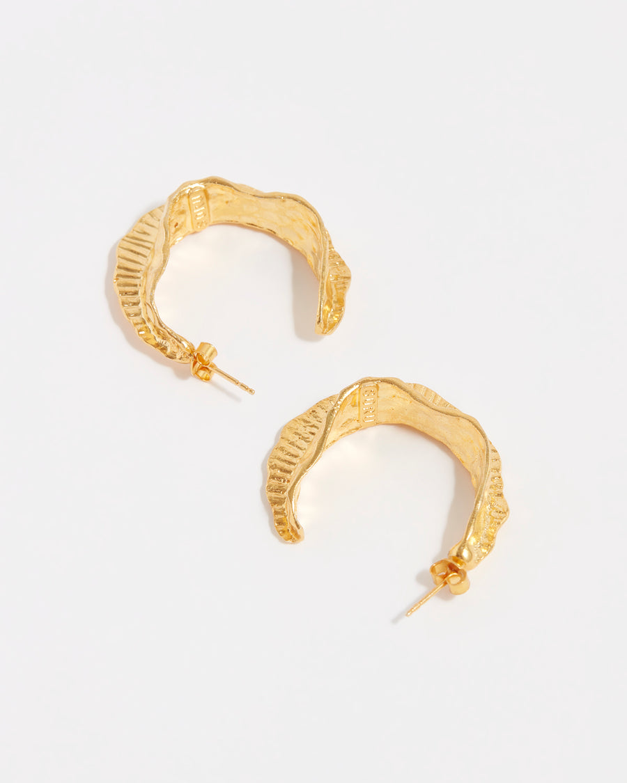 gold plated silver textured open back hoops