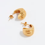 gold plated silver small hoops with fan, textured detailing