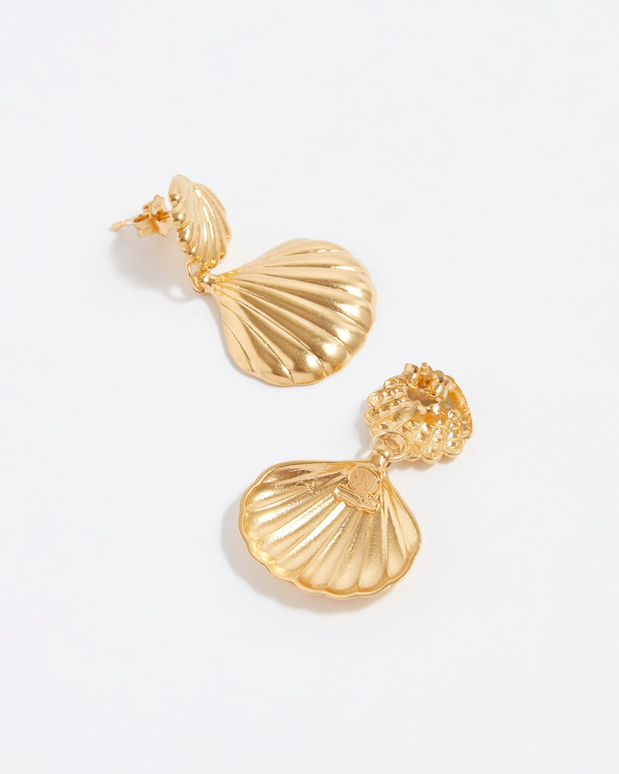 gold plated silver shell drop earrings