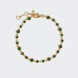 soru green crysal tennis bracelet with an organic finis set in gold plated silver