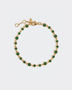 soru green crysal tennis bracelet with an organic finis set in gold plated silver