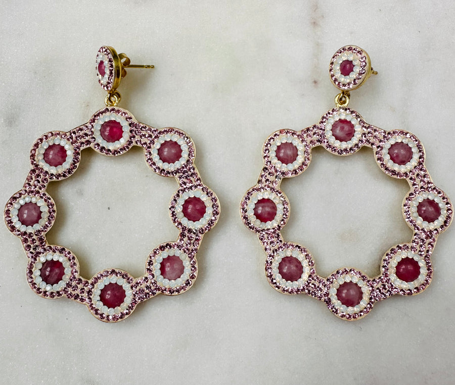 Sample Sale/8 - Rose Quartz Pink Hoop Earrings