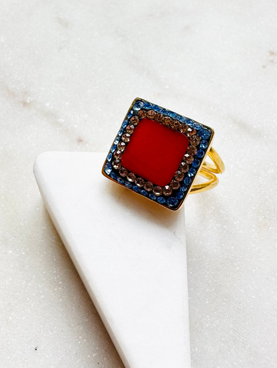 Sample Sale/15 - Coral & Blue Square Ring