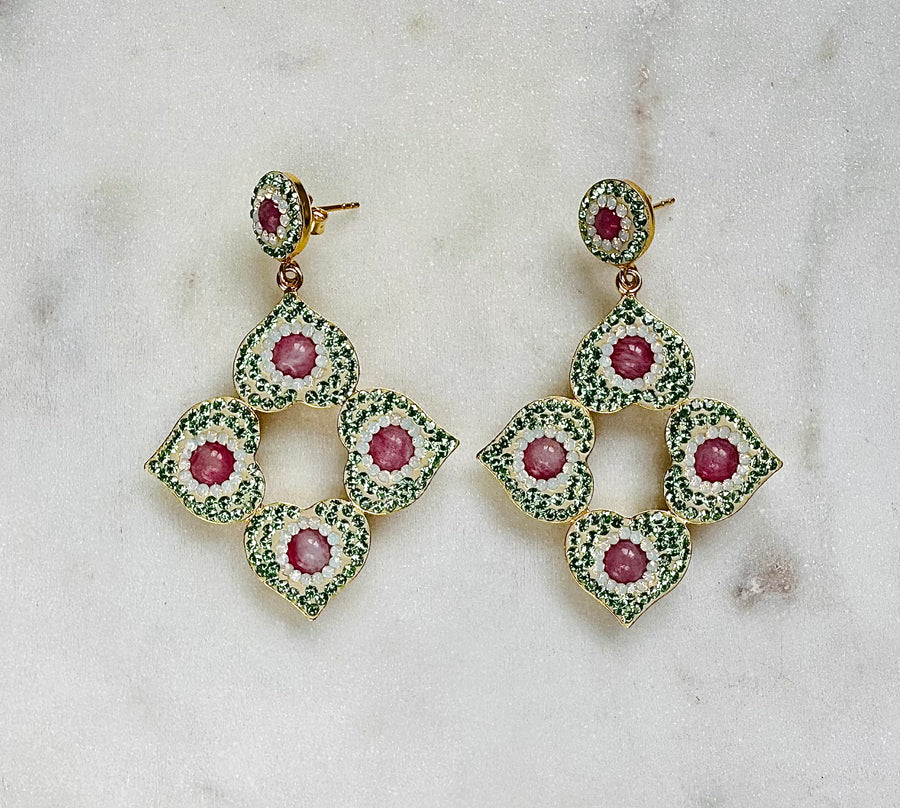 Sample Sale/16 - Green & Pink Eternal Heart Earrings