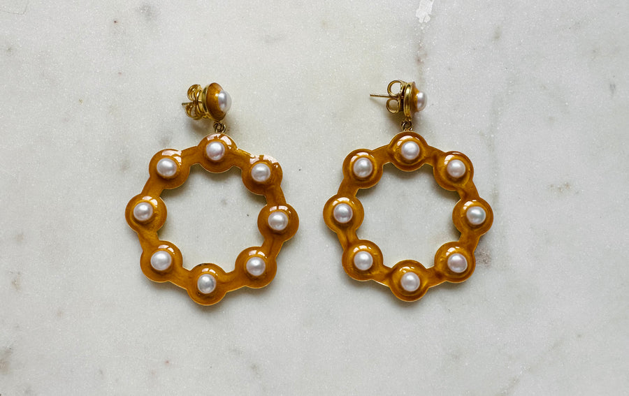 Sample Sale/22 - Orange & Pearl Hoop Earrings