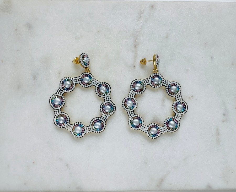 Sample Sale/25 - Multicoloured & Pearl Hoop Earrings