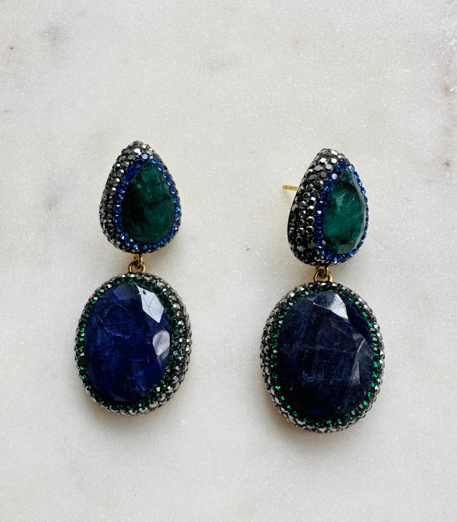 Sample Sale/32 - Sapphire & Emerald Drop Earrings
