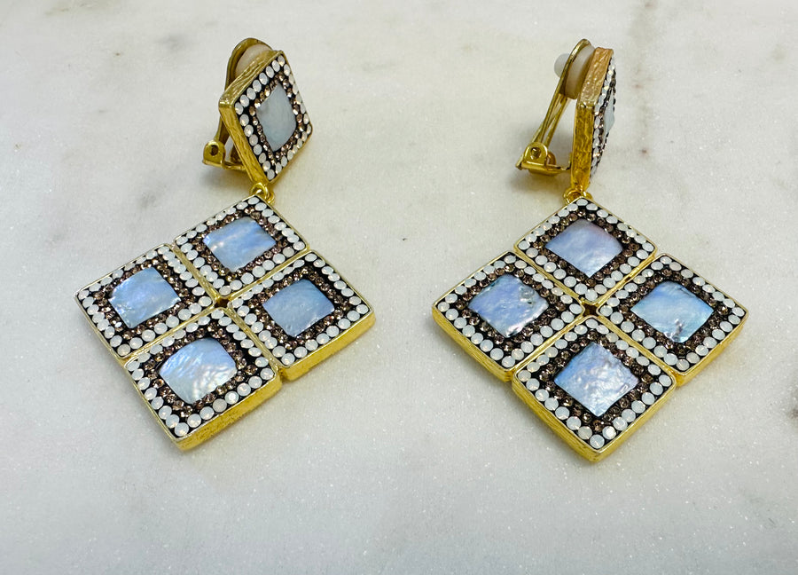 Sample Sale/48 - Clip on Square Baroque Pearl Earrings