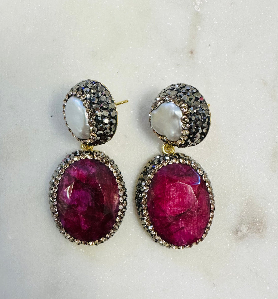 Sample Sale/68 - Baroque Pearl & Ruby Drop Earrings