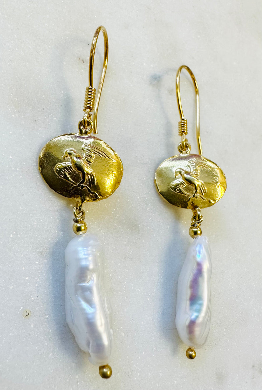 Sample Sale/81 Baroque Pearl & Hummingbird Drop Earrings