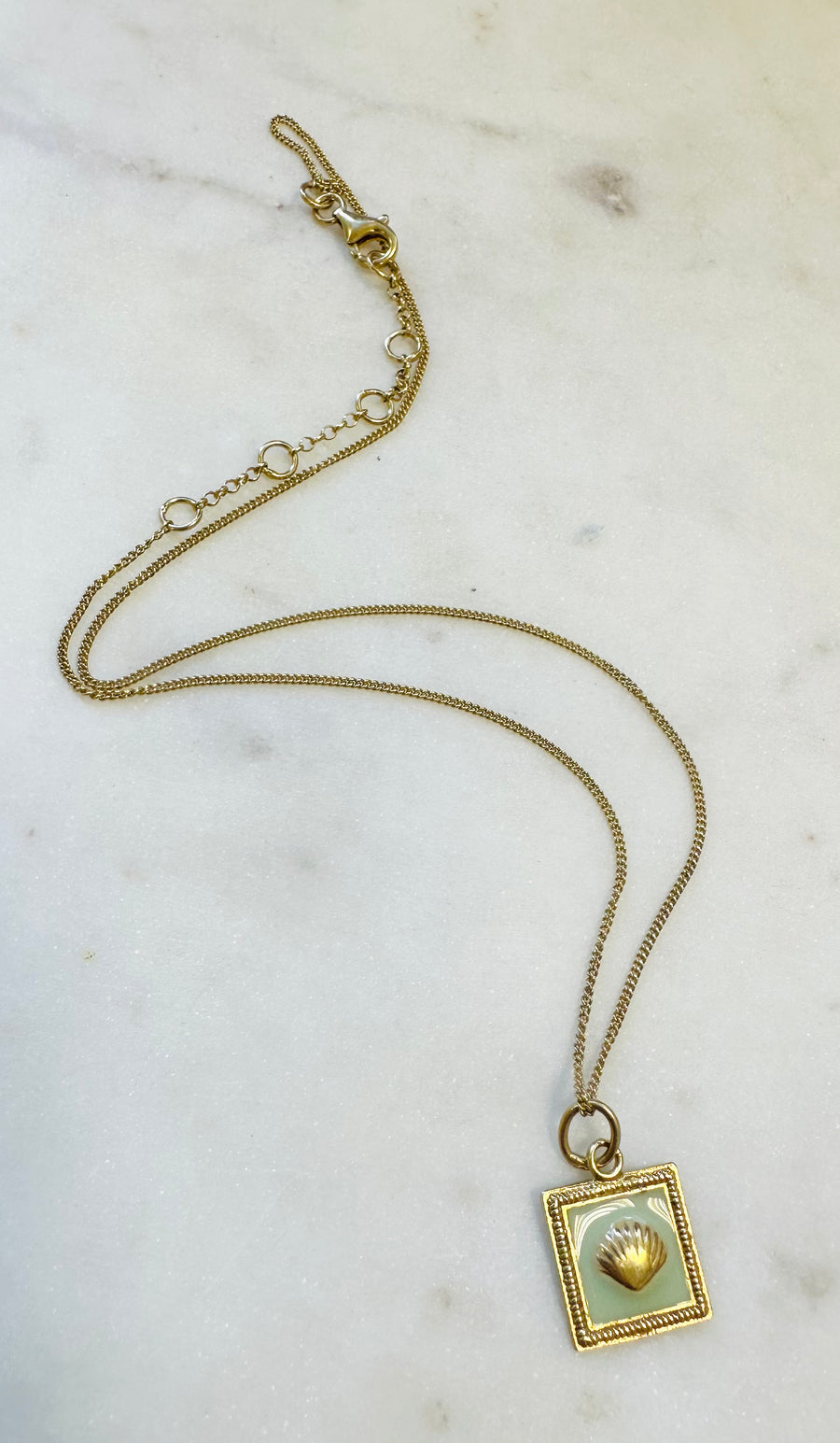 Sample Sale/83- Shell Pastel Green Enamel Necklace