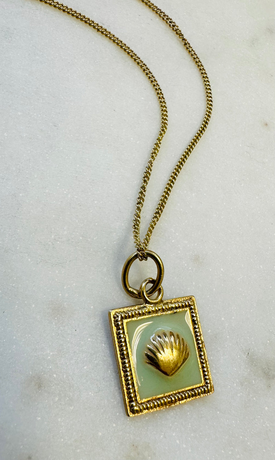 Sample Sale/83- Shell Pastel Green Enamel Necklace