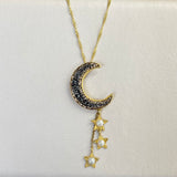AUTUMN 26 SAMPLE SALE Crescent Moon and Stars Pendant Necklace 216