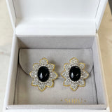 AUTUMN 26 SAMPLE SALE Onyx and Crystal Flower Stud Earrings 229