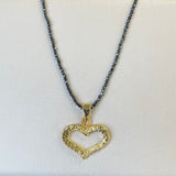 AUTUMN 26 SAMPLE SALE Grey and Gold Beaded Heart Pendant Necklace 249