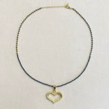 AUTUMN 26 SAMPLE SALE Grey and Gold Beaded Heart Pendant Necklace 249