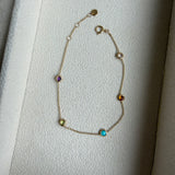 SAMPLE SALE 14k Solid Gold Multi Coloured Gemstone Station Bracelet