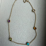 SAMPLE SALE 14k Solid Gold Multi Coloured Gemstone Station Bracelet