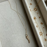 SAMPLE SALE 14k Solid Gold Diamond Cornicello Charm Pendant Necklace