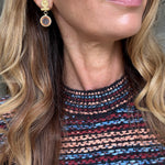 small round glass mythos earrings shown on ear