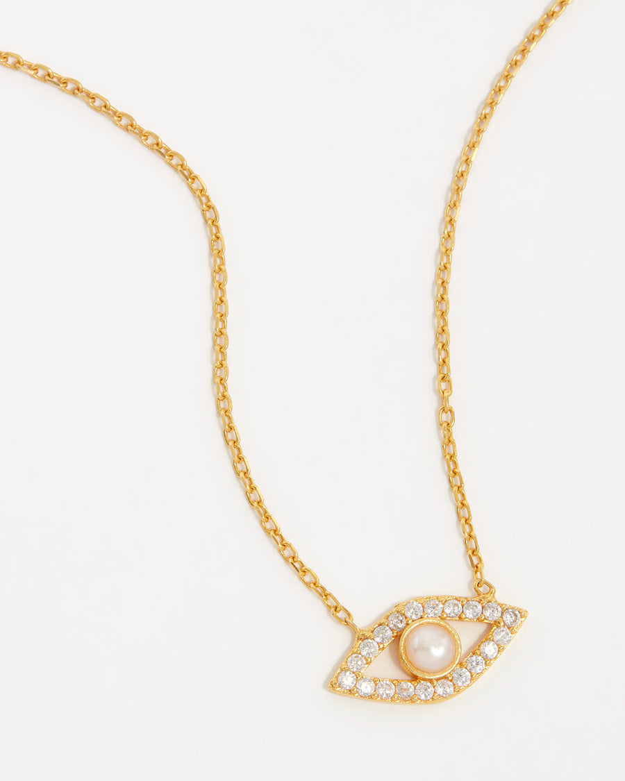 Soru Jewellery evil eye pearl and crystal pendant necklace 