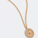 soru jewellery gold vermeil heart and swarivski crystal double sided pendant, close up product shot.