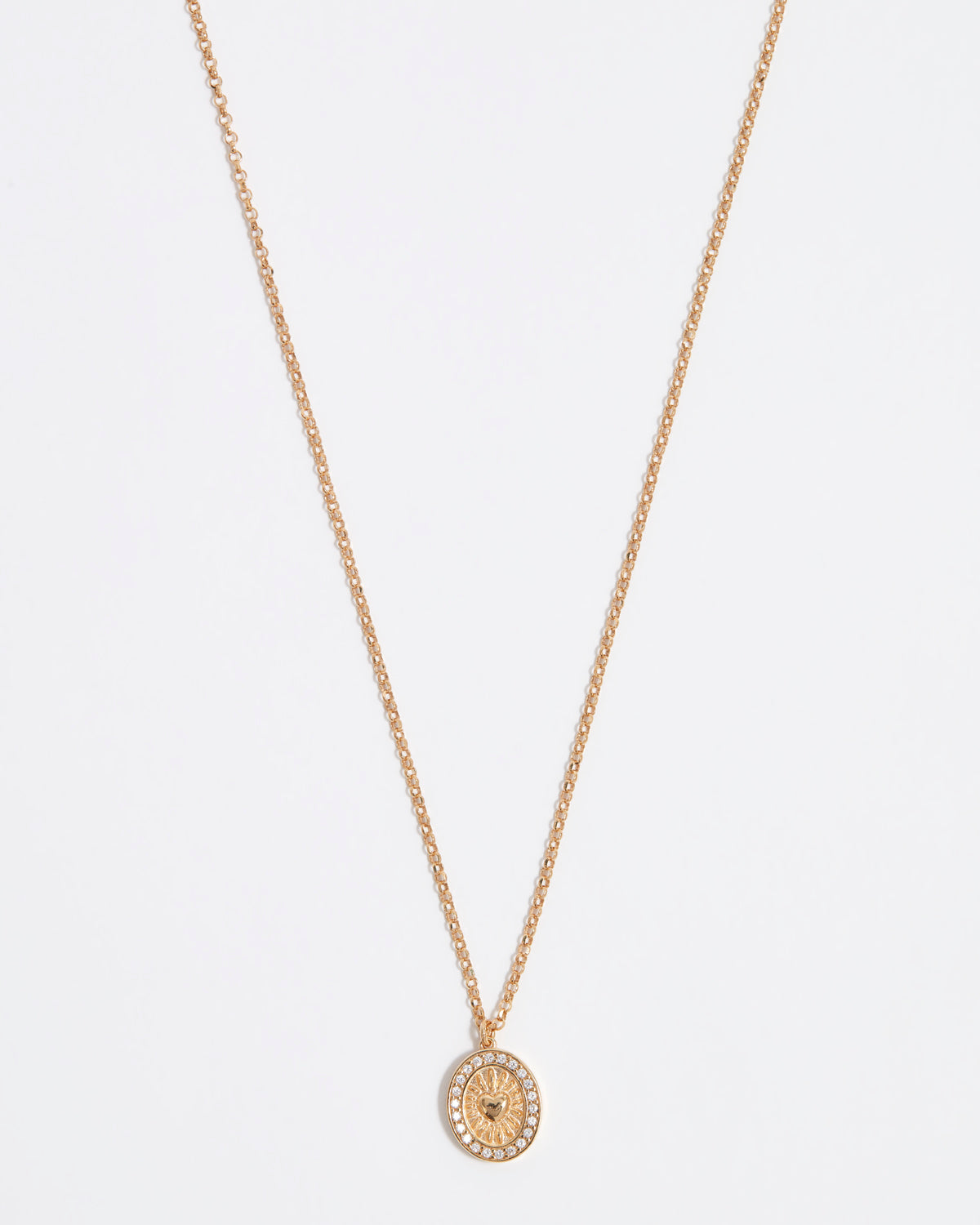 gold plated silver and crystal necklace with heart in the centre of pendant