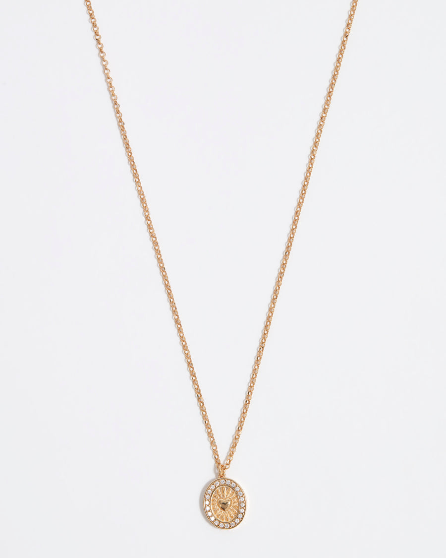 gold plated silver and crystal necklace with heart in the centre of pendant