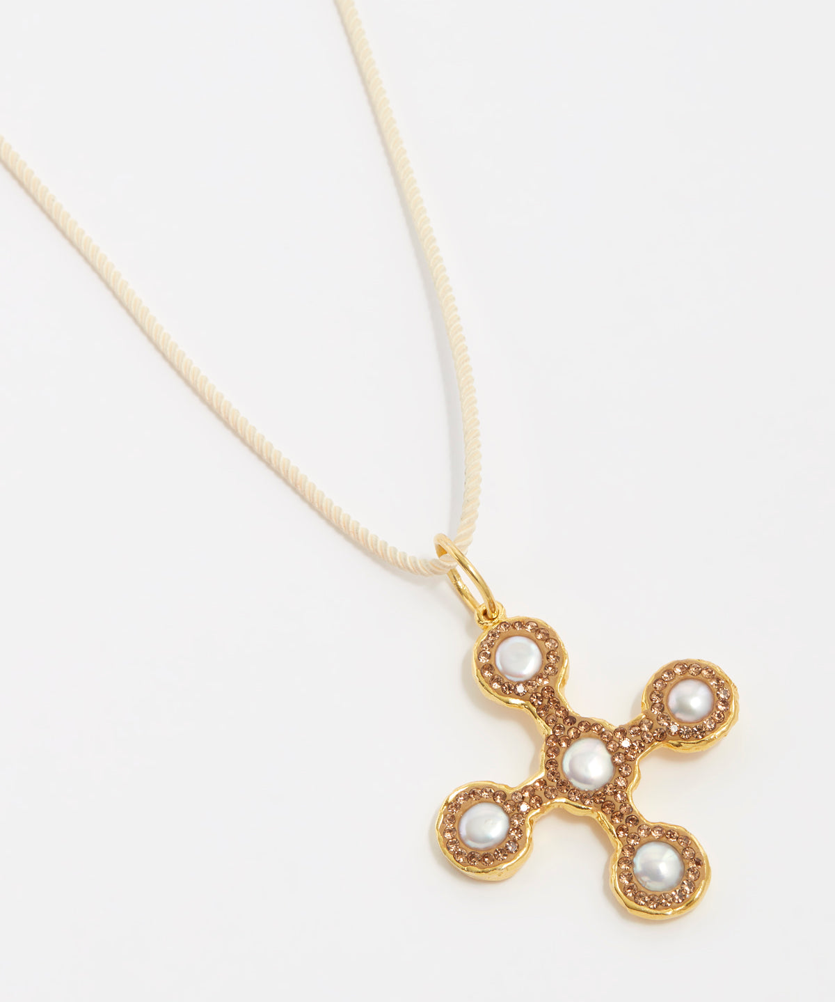 pearl and gold gemstone pendant cross necklace on cord