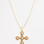 pearl and gold gemstone pendant cross necklace on cord