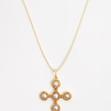 pearl and gold gemstone pendant cross necklace on cord