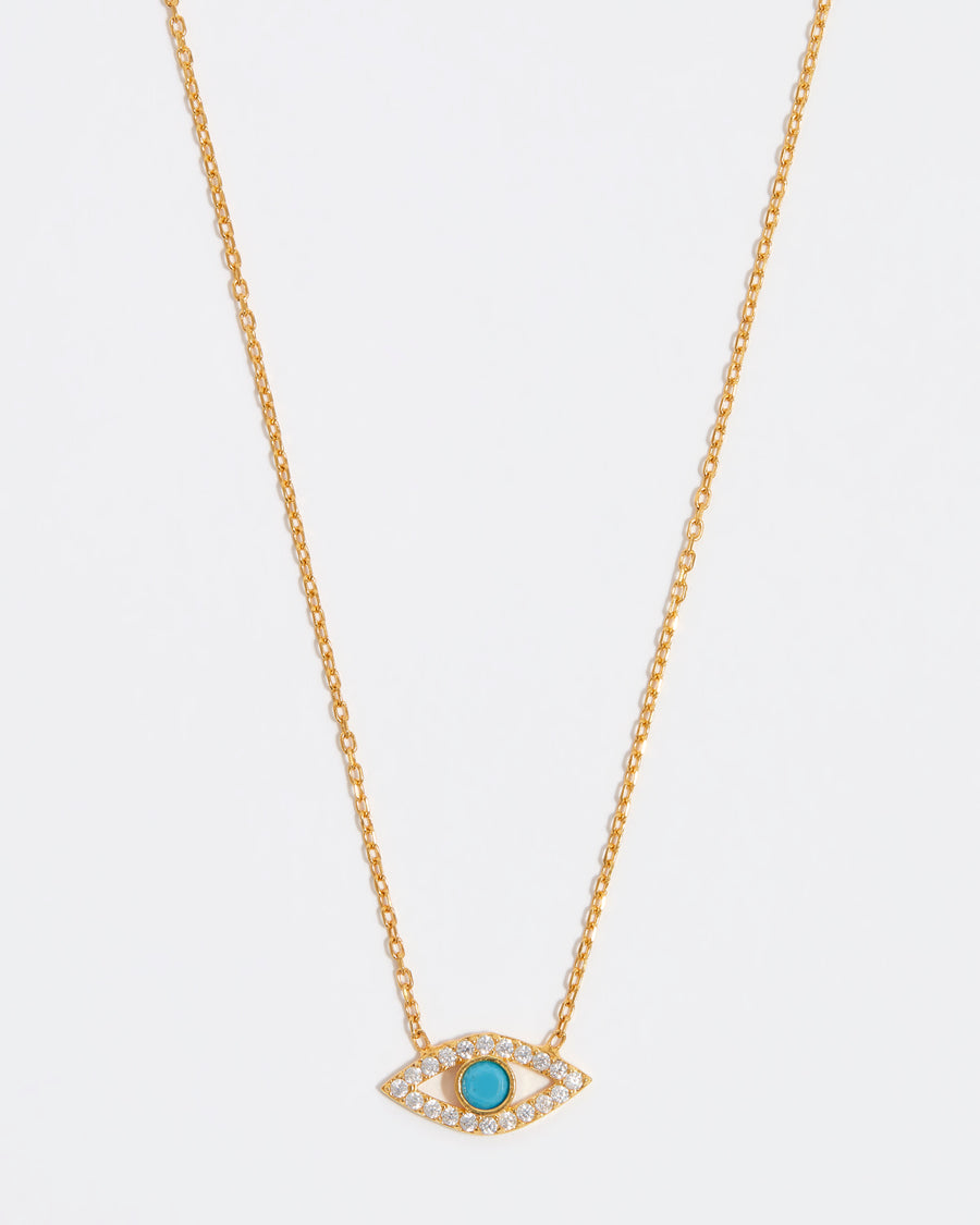 evil eye necklace with crystal and turquoise made from 18ct gold plated silver
