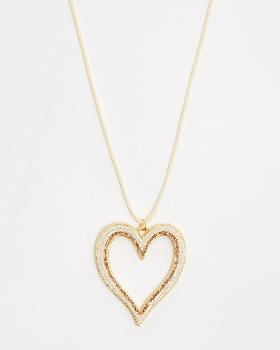 soru jewellery open crytsal heart pendant hung from cream silk cord necklace