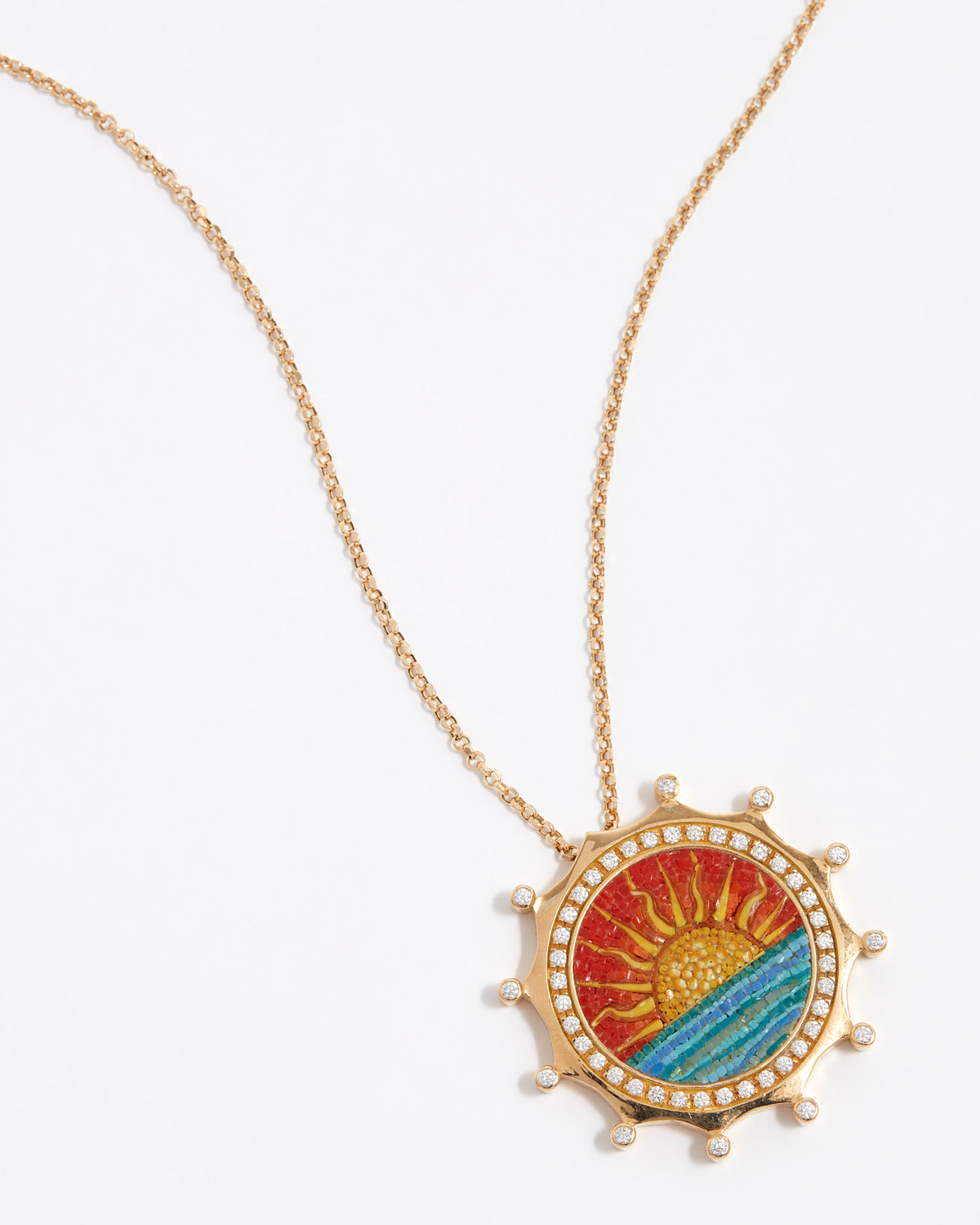 Sun Diamond & Micro Mosaic Pendant Necklace 18k