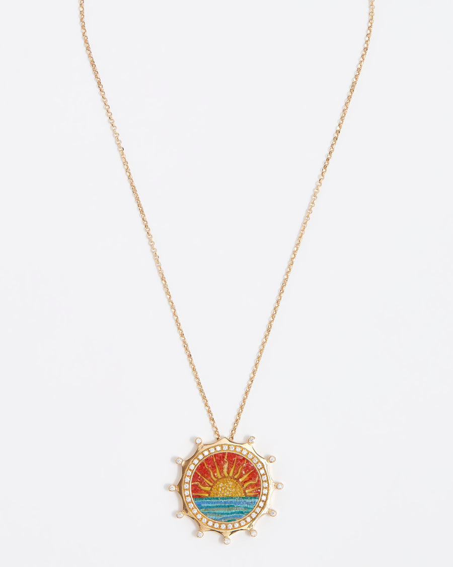 soru jewellery miscro mosaic sunset pendant surrounded in diamonds 