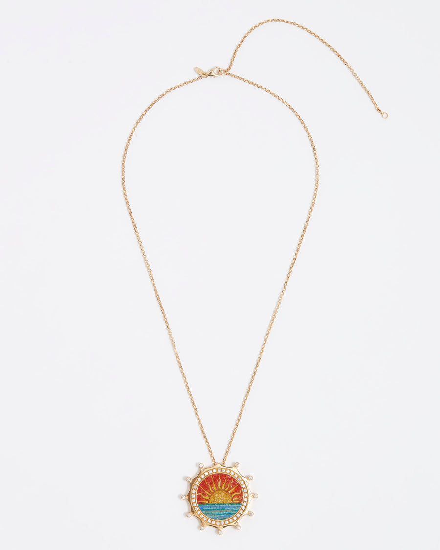 soru jewellery micro mosaic and diamond gold sunset pendant necklace