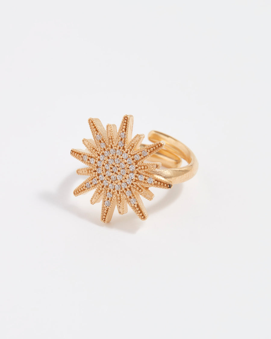 adjustable gold plated silver star ring with crystals