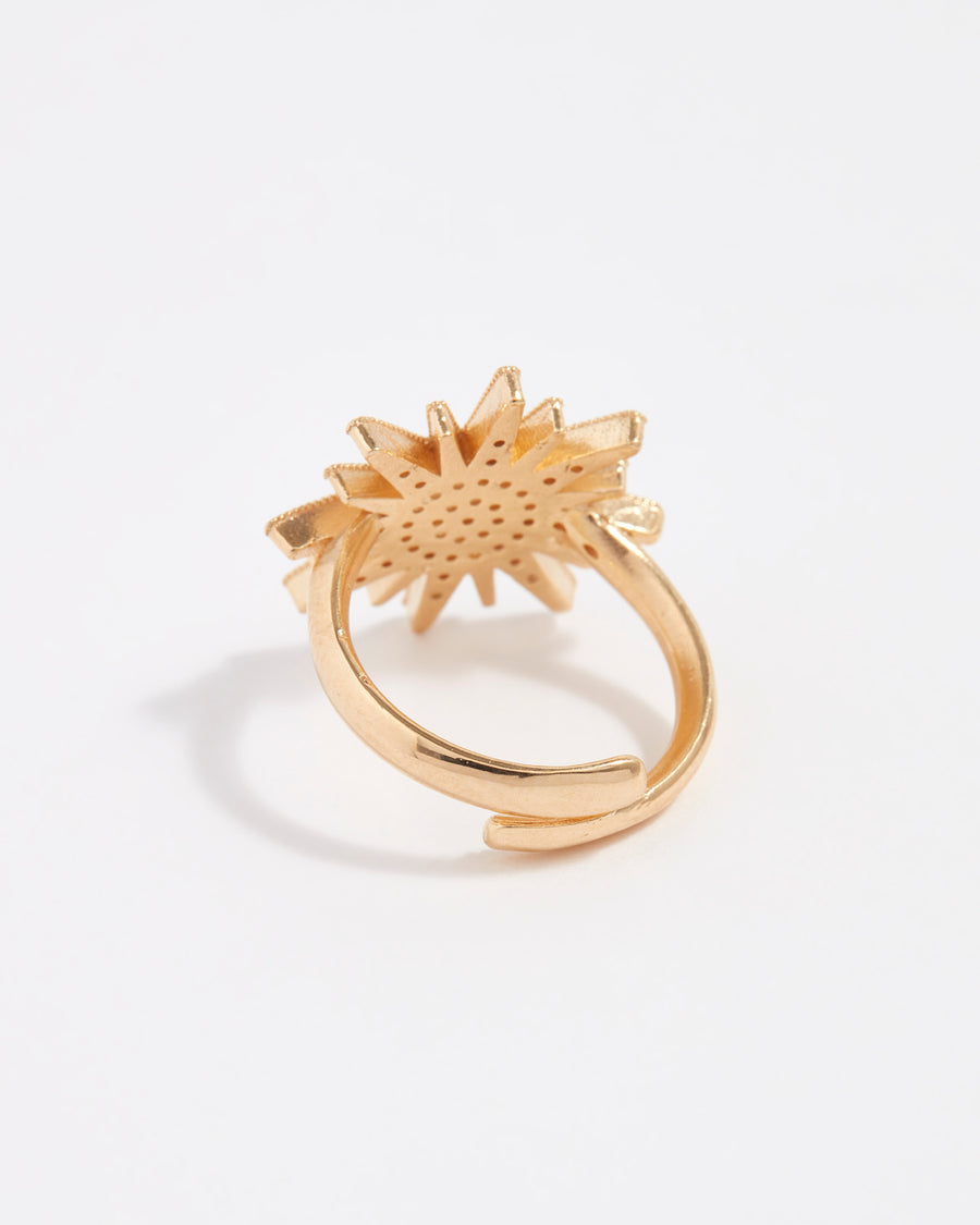 back of adjustable gold plated silver star ring with crystals