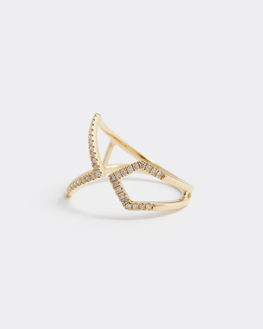Soru Jewellery wrap geometric shape diamond and gold ring product shot 
