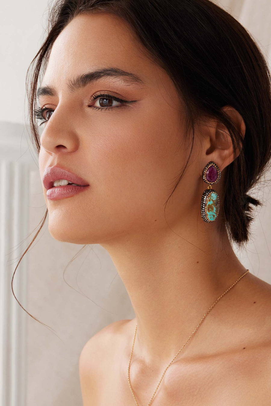 soru jewellery ruby and turquoise earrings