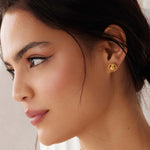 soru jewellery model shot of the gold plated silver earrings textured link stud earrings
