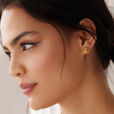 soru jewellery model shot of the gold plated silver earrings textured link stud earrings